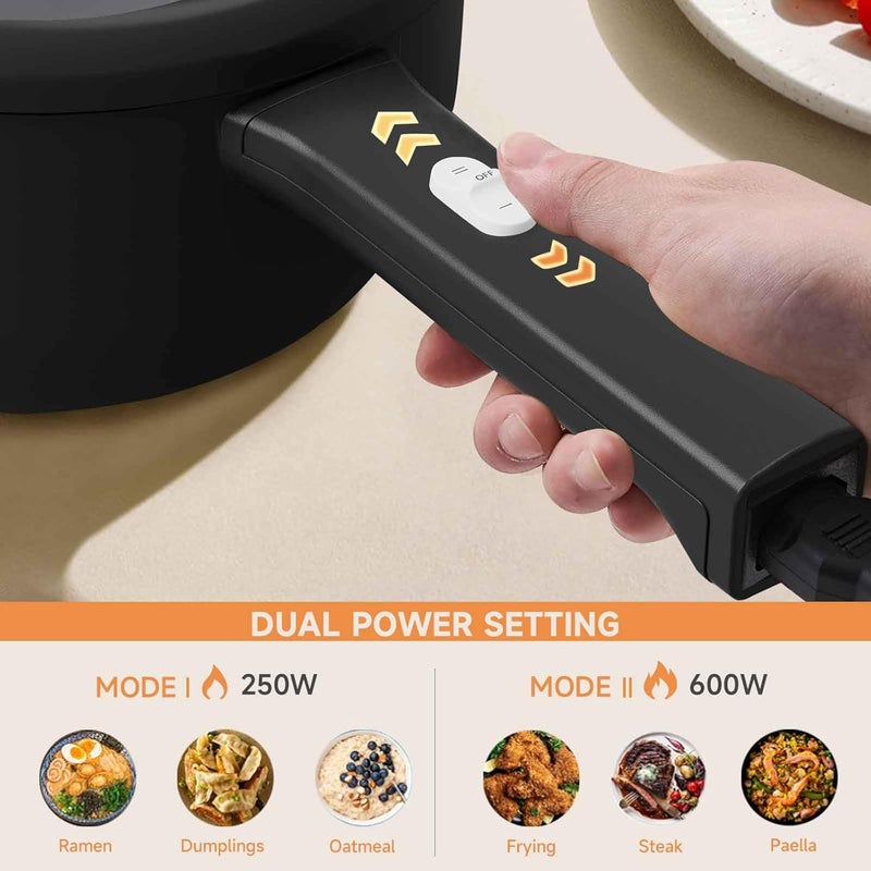 DEZIN Electric Cooker, 2L Non-Stick Sauté Pan, Rapid Noodles Cooker, Mini Pot for Ramen with Power Adjustment, Dorm Room Essential - Image 4